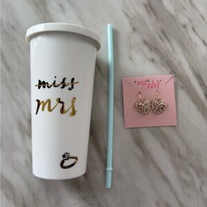 Kat Spade Miss to Mrs Tumbler with Stella & Dot Heart Earrings